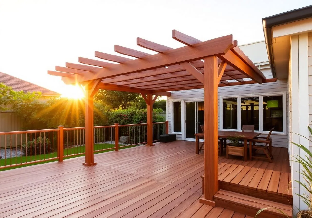 Newly built timber deck and pergola on a coastal Illawarra home